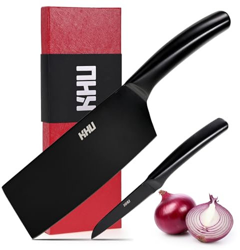 KHU 2 Pièces Couteau de Chef 6.9 pouces à viande de cuisine Set de couteaux Couteau à hacher Couteau d'office, Coffret cadeau de cuisine pour la famille et le restaurant