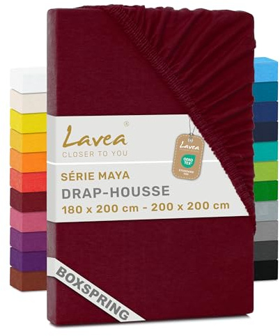 Lavea® Spannbettlaken 180-200x200 cm - für Boxspringbett – Bordeaux | Jersey Spannbetttuch mit 40 cm Steghöhe, 100% Baumwolle, weich, atmungsaktiv, pflegeleicht, formstabil – Perfekte Passform