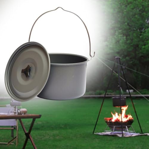 Hanging Cooking Pot, 8L Outdoor Camping Cooking Hanging Pot, Camping Stock Pot Cooker With Lid For Selfdriving Tour BBQ Picnic