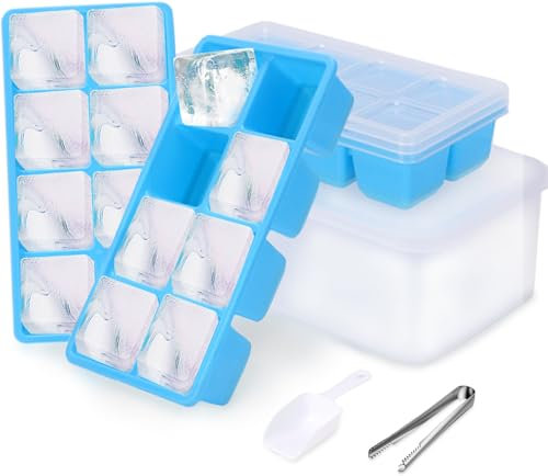 Ice Trays for Freezer with Lid and Bin, JRISBO 6 Pack Silicone Ice Cube Tray Storage Iced Bucket Kits, Stackable & Leak Proof Large Ice Cube Molds for Cocktail, Whiskey, Soup, Baby Food