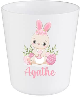 Gobelet Enfant Personnalisé – Incassable en Polymère – Motif Petit Lapin & Œuf + Prénom – Idéal École, Bébé, Enfant, Cadeau Pâques