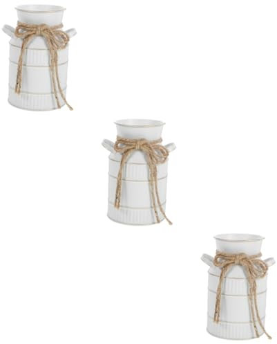 Ciieeo 3St Retro-Milchflaschenvase khimar Hijab vase Vintage gartenloege kräuterette blumentöpfe übertopf Links frischer Blumeneimer Pflanzgefäß aus Metall Retro-Blumentopf Eisen Weiß