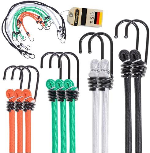 INTAKO Spanngummi mit Haken - 10er Set - 8mm 35kg Belastbarkeit pro Expander - Gummispanner für Planenbefestigung - Für Auto, Fahrrad und Motorrad