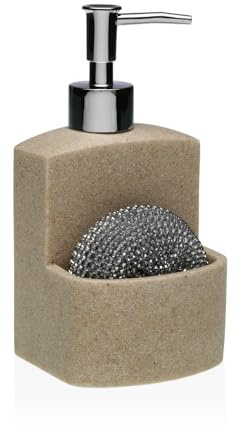 Dispensador Jabón Líquido de Resina, Dosificador Jabón Cocina con Soporte de Esponja, Organizador de Cocina, Accesorios de Cocina (Beige)