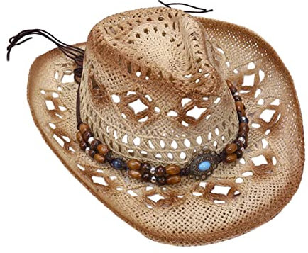 WATIIFUFU Strohhut Cowgirl Herren Geflochten Atmungsaktiv Breiter Krempe Sonnenschutz Für Sommer Strand Party
