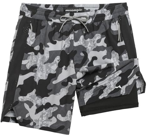 maamgic Boys Athletic Shorts with Liner Youth 2 in 1 Active Running Basketball Sports Soccer Shorts with Zipper Pockets Black Camo 10/12