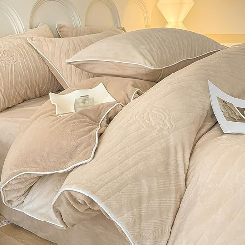 BZSQD Ensemble de Housse de Couette en Peluche 4 pièces 150-200 cm, Ensemble de Couverture à Poils Longs, literie en Velours Doux, matériau hypoallergénique, Sommeil Confortable, Ensemble de