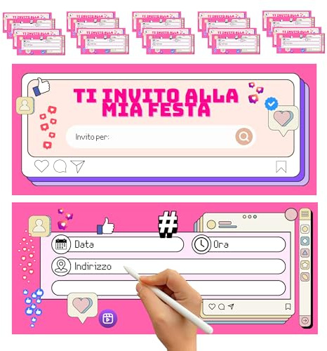 hOmty Biglietti Invito Compleanno Bambina. 25 Inviti + 1 Confezione. Festa Compleanno Bambina a Tema. Made in Italy