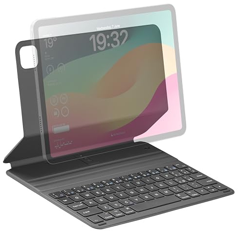 Cellularline Funda Keyboard Case con Teclado Inalámbrico Integrado, Compatible con iPad de hasta 11, Sistema Magnético, Modo Sleep, Función Stand, Negro