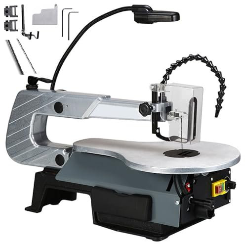 Scie à chantourner 180 W – Machine de découpe de bois multifonction avec table de travail en métal inclinable à 45°, vitesse variable bidirectionnelle et lampe de travail pour le travail du bois
