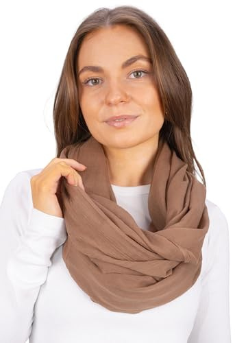 Weicher und leichter Damen Loop Schal Uni Farben Rundschal Ganzjahres Schal Schlauchschal Accessoires - Carina (Light Brown P17)