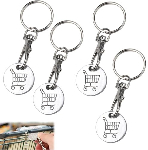 Lumivra 4-Pack Shopping Cart Coin Keychains – Trolley Token Keychains with Keyring, Perfect for Shopping, Grocery Stores, and Markets