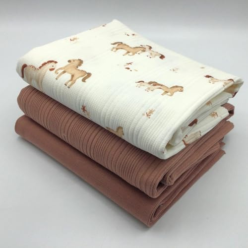 Stoffpaket Jersey-Paket Ribstrick Jersey | Rippenjersey | unregelmäßige Rippen | 3 Designs | Ökotex (Pferde, lehmrosa)