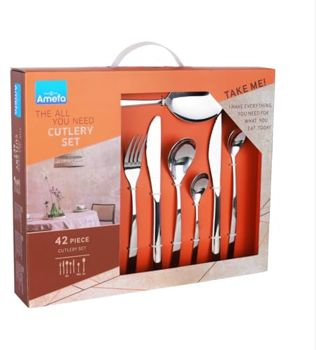AMEFA - Coffret cadeau 42 couverts de table pour 6 personnes - Gaïa - Acier inoxydable 18/0, Finition Brillante - Inox
