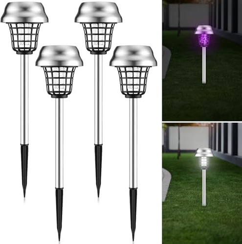Qualirey Lot de 4 tue-insectes à énergie solaire, lumière violet/blanche