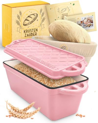KRUSTENZAUBER Gusseisen Kastenform mit Deckel für gelungenes Brot zu Hause | Sicherer Einstieg mittels Toastbrotform und Gärkorb für knuspriges Brot, Brotbackform mit Deckel, Brotbackzubehör & Anleitung