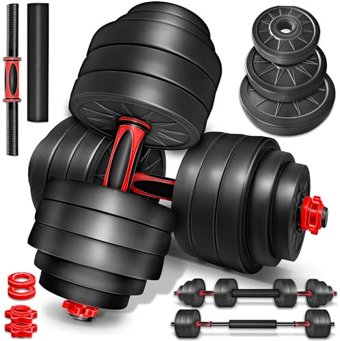 RE:SPORT® 2 in 1 Hantelset 15-40 kg | 2er Kurzhanteln Set verstellbar | Hantelset 2 verstellbare Kurzhanteln | Langhantel Hanteln Set Gewichte Workout Fitness Krafttraining mit Verbindungsrohr