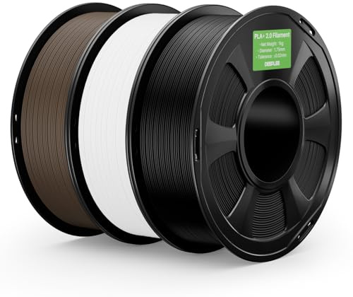 DEEPLEE Filamento PLA+ 2.0 1.75 mm, Alta Tenacità e Finitura Liscia, Pack 3 kg: Nero + Bianco + Marrone (3×1 kg), Precisione ±0.02 mm per Stampanti 3D FDM