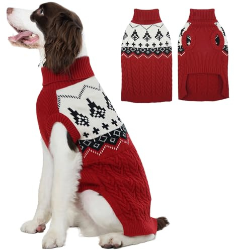 Kuoser Hundepullover Winter Strickpullover für Hunde, Weicher Warmer Hundepulli, Hundekleidung für Große Hunde, Rot 2XL