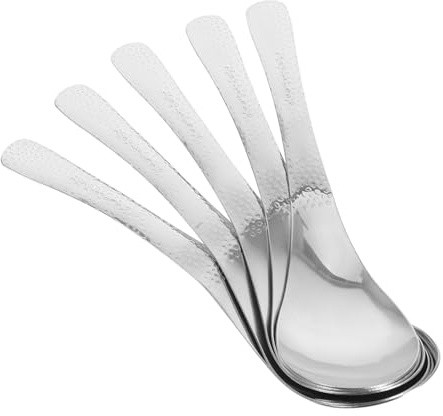 HIAKDOFT Lot de 5 Cuillères à Soupe Chinoises Martelées Inoxydables 410 Acier Fond Arrondi Multiusages pour Maison et Restaurant Service la Cuisine