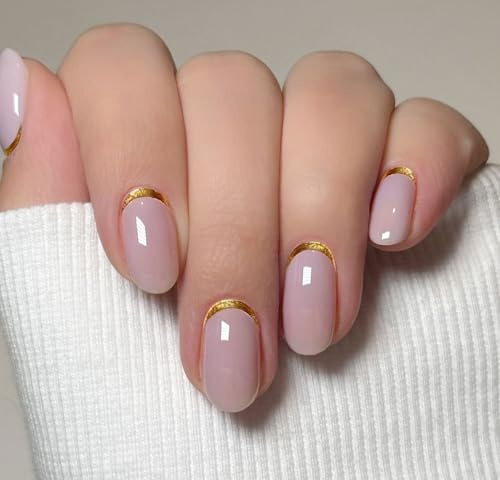 JMEOWIO Nagelfolie UV Härtend Gold Line French Tip UV Gel Nail Strips Nagelsticker Nagelaufkleber Nail Art Dekoration Nageldesign Zubehör