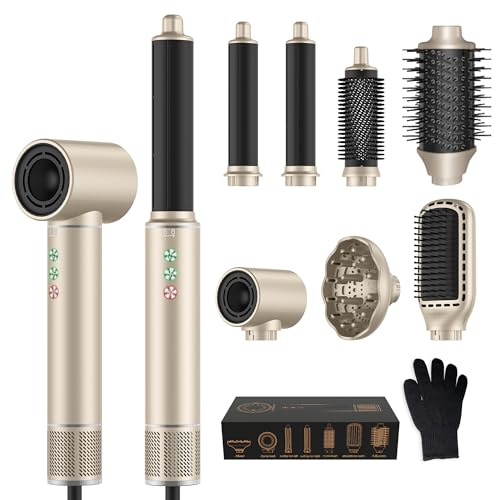 MogaWave Air Styler 7 in 1 Hair Styler Airbrush Haarstyler mit 110000 U/Min Haartrockner 1300W High Speed Föhn Mit Diffusor, Warmluftbürste, Auto Lockenstab Zum Styling, Volumisieren, Locken