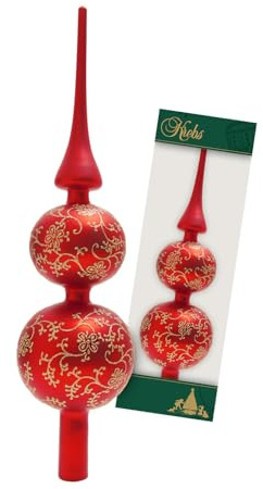 Krebs Glas Lauscha - Weihnachtsdekoration/Christbaumschmuck aus Glas - Dekor. Doppelspitze Satin mit Glitzerdeko - Farbe: Rot - Größe: ca. 33 cm
