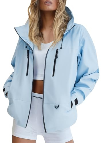 Giacca Impermeabile Donna Sportiva Trekking Giacche Impermeabili con Cappuccio Antivento Leggera Giacca Antipioggia Invernale Elegante Parka Giacchetto a Vento Pioggia per Viaggio Corsa All'aperto