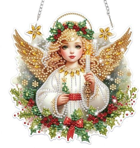 Lxmsja Angel Diamond Art Hanging Ornaments with Chain, Special Shaped Cupid Diamond Painting Pendant Kits for Adults, Crystal Gem Art Suncatchers Kits, Easter Mother's Day Gifts for Home Decor