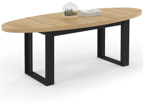 IDMarket - Esstisch Phoenix für 8 Personen, oval, 200 cm, Holz und Schwarz