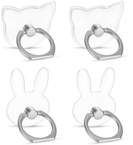 Ymapinc 4 Stück Transparent Handy Ring Halterung Tier Handy Fingerhalter 360 Grad Drehbarer Handyringhalterung Finger für die meisten Smartphones (Katze, Kaninchen)