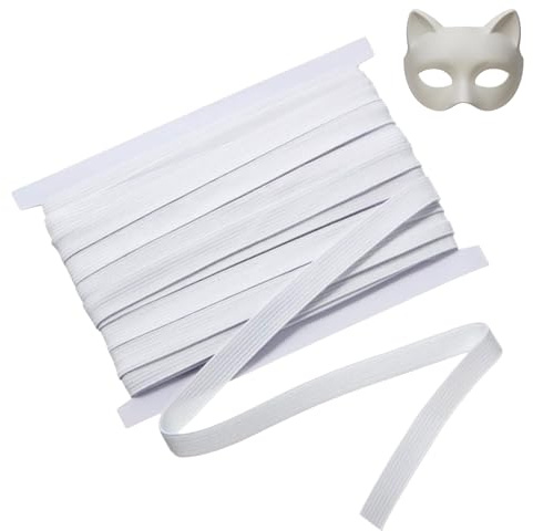 10m (6mm | 1/4) White Flat Elastic Band - Premium 8 Cord Heavy-Duty Sewing Elastic for Waistbands, DIY Masks, Crafts & Dressmaking