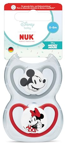 NUK Perfect Match Air - Ciuccio ortodontico per bambini, 0-6 mesi, favorisce il flusso d'aria e previene l'eruzione cutanea, accettazione del 95% del bambino, Topolino, 2 pezzi