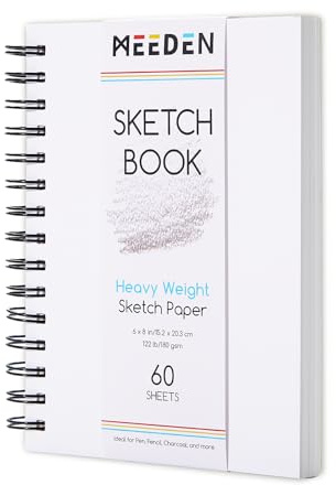 MEEDEN 15.2 x 20.3cm Sketchbook Paper Pad: 122lb/180gsm Spiral Bound Art Sketch Book with DIY Cover for Artists Adults - 60 Sheets Heavy Weight Hardcover Sketch Drawing Paper for Painting Sketching