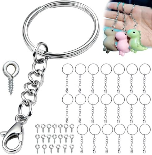 qjuwhua 40 Piezas Anillas Llaveros con Cadena 25mm Metalicas Chaveiro Kit Argollas Llavero Porta Chaves para Hacer Cadena Llavero Bisuteria Artesanías Chaveiro Manualidades DIY Organiza Plateado