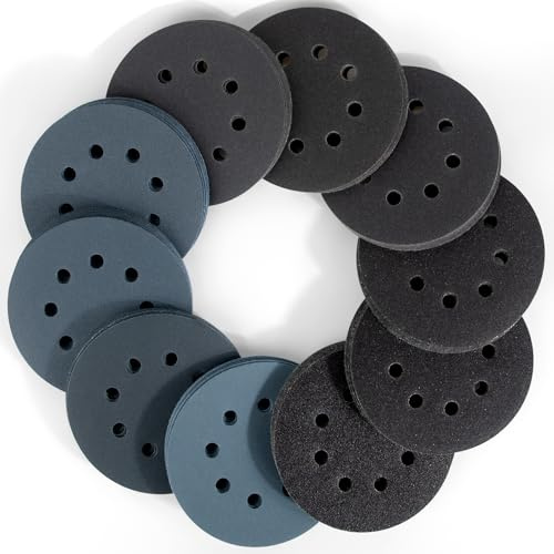 Viaky Lot de 100 disques de ponçage à sec et humide - 125 mm - Grain 80 120 180 240 320 400 600 800 1000 2000 - Papier abrasif en carbure de silicium pour bois, métal, meubles et polissage automatique
