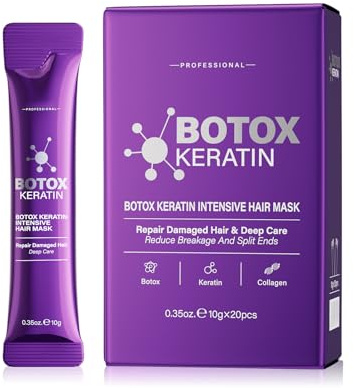 Jimkply Mascarilla Capilar Intensiva de Keratina, 20 Tratamientos de Un Uso para Una Reparación Profunda, Fortalece El Cabello, Suaviza El Frizz, Previene Las Puntas Abiertas, Hidratación Intensa