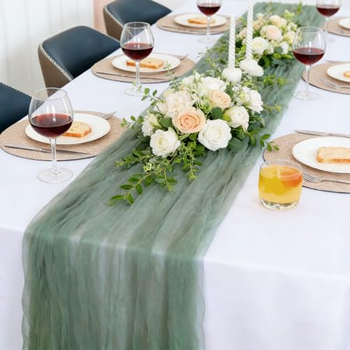 NZNSML Tischläufer Boho Style Gaze 90 x 300 cm Käsetuch Graugrün Seihtuch | Seihtuch Käsetuch Tischläufer für Party Dekoration Hochzeit Geburtstag Tischdekoration Valentinstag Weihnachten