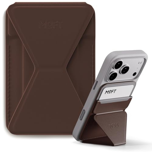MOFT MagSafe Cartera Soporte para iPhone 17/16/15/14/13 Series Compatible con MagSafe, Soporte Magnético de MOVAS Cuero Vegano para Teléfono con 3 Ángulos de Visión, 2 Soportes Tarjetas (Brownie)