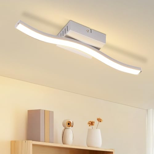 Homefire LED Deckenlampe Küche Deckenleuchte: Modern Küchenlampe Silber 6W Flurlampe 3000K Warmweiß Wellen Design Schlafzimmerlampe Innen Deckenbeleuchtung für Flur Büro Wohnzimmer Schlafzimmer