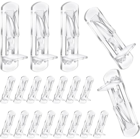 ZenithQuest 20pcs Plastic Locking Shelf Pins Shelf Support Pegs Fits 5mm Diameter Hole & 20mm Thick Shelves Cabinet Clear Self-Locking Bracket for Kitchen Furniture Book Shelves