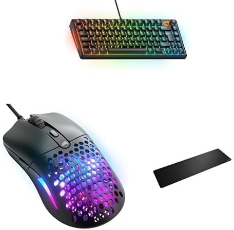 GLORIOUS Gaming Full Desk Bundle: Model O Eternal Mouse (Black) & GMBK 75% Keyboard (UK Layout) & Mouse Pad 2 (Large Extended, Black) - Complete Battlestation, 58g Mouse, Silent Keys, Huge Surface