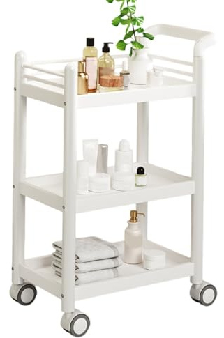 NUHSLF 3-Tier Salon Trolley, Modern Beauty Cart with Wheels & Ergonomic Armrests, Metal Frame Storage Cart for Hairdressers, 52 X 37 X 90 Cm (Gris)