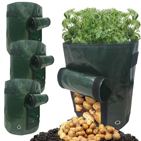 Wunuii Sacs de culture de pommes de terre, 4 pièces respirants et épais | Sacs de culture pour pommes de terre – pour de tomates, fleurs, légumes, carottes, fruits, plantation, jardinage