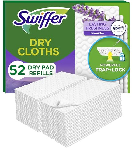 Swiffer Sweeper Dry Mop Pad Refills for Floor Mopping and Cleaning, All Purpose Floor Cleaning Product, Lavender Vanilla and Comfort Scent, 52 Count
