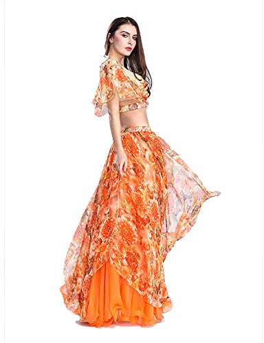 ROYAL SMEELA Top Gonna Danza del Ventre Vestito da Ballo Sexy Abiti da Prestazione Chiffon Floreale Costume da Ballo Attrezzatura Set per Le Donne