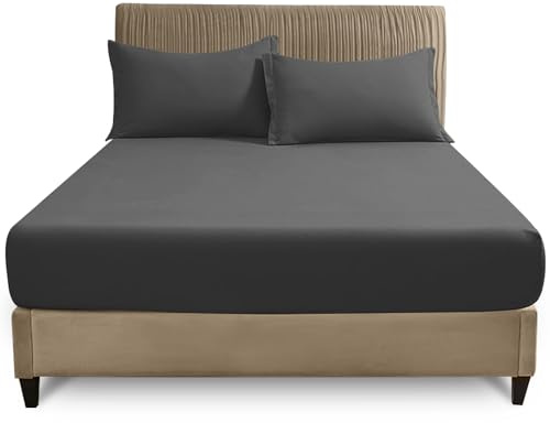 GC GAVENO CAVAILIA King Size Fitted Sheet | Deep 25cm Polycotton Bed Sheet | Breathable & Smooth Easy Care Bedding with Elastic Corners | Charcoal Mattress Sheet - 150 x 200 cm