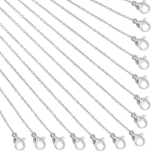 PH PandaHall 20 Stück Edelstahl Halskette 46cm, Platin Gliederkette Edelstahl-Kette mit Karabinerverschluss Schmuck Halskette für DIY Schmuckherstellung, Anhänger, Bastelarbeiten