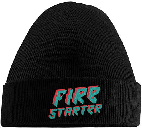 Hippowarehouse Firestarter Embroidered Beanie Hat Black