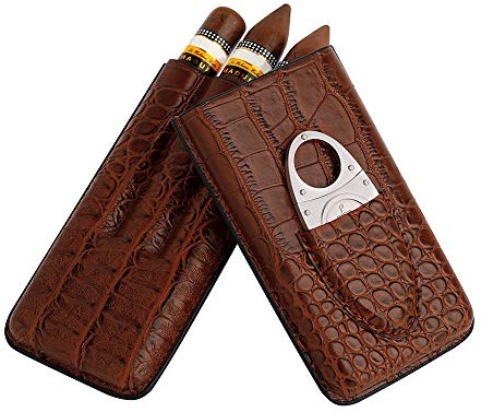 PIPITA Étui à cigares en Cuir Marron, y Compris l'ensemble de Coupe, étui à cigares en Cuir voyageant 3 boîte d'humidificateur de Tubes, emballé par la boîte-Cadeau Gentille (Marron) (Brown)